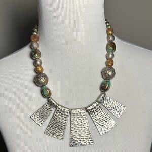 Silver and Turquoise Statement beaded large Necklace